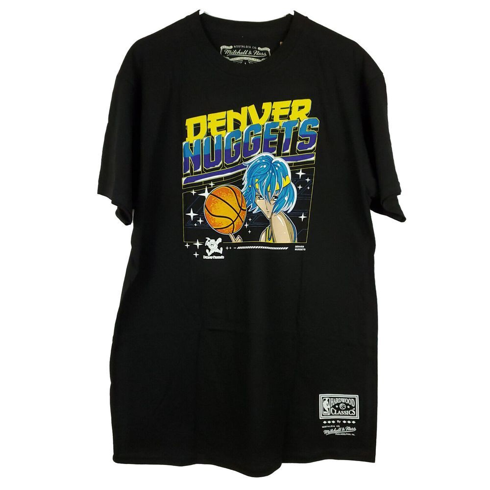 Denver Nuggets Mitchell & Ness L Large Shirt‎ Anime Character Artwork Black NWT